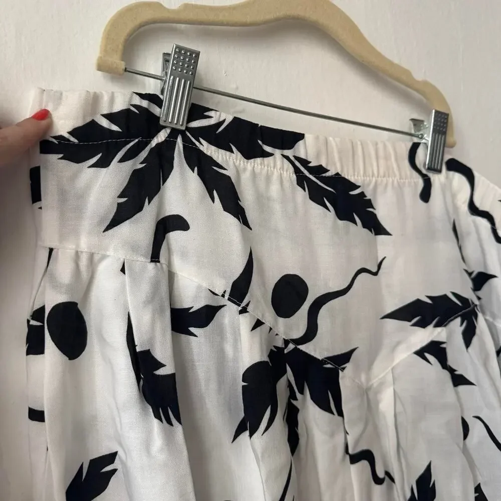 Basque Waist Vintage Floral By Krush black white skirt cruise tropical palm tree
